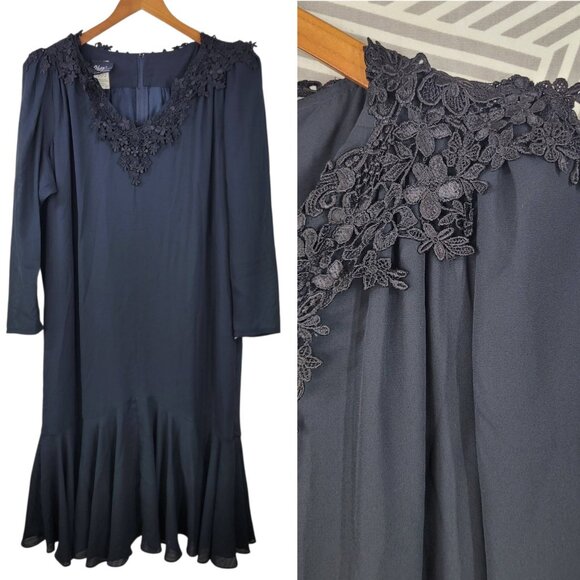Vintage Plus Size 20W 2X Alt Shirt Dress Lace Collar Alt Grunge Black Drop Waist - Picture 1 of 6